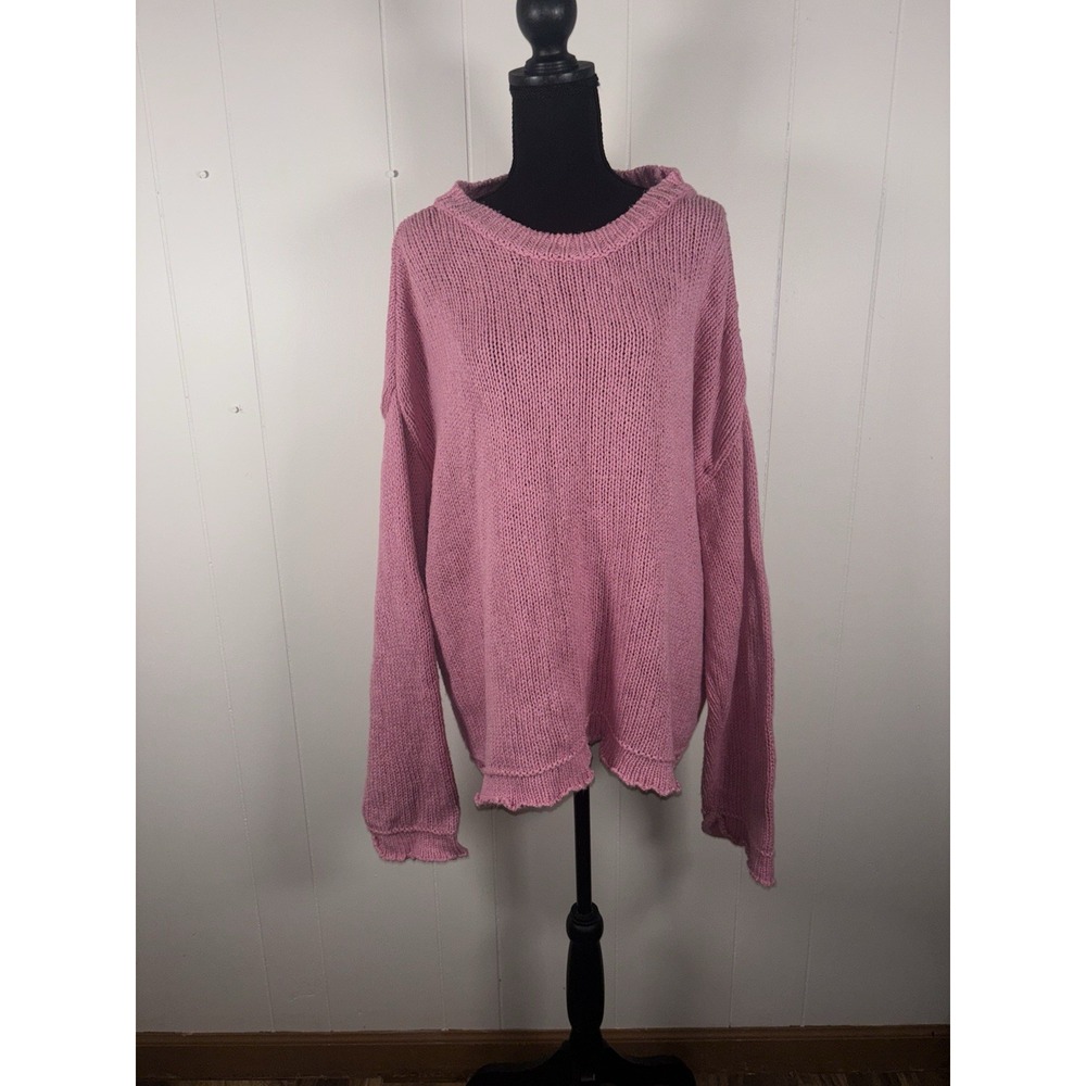 Pilcro Cotton Oversized Roll-Hem Pullover Sweater pink 2xl